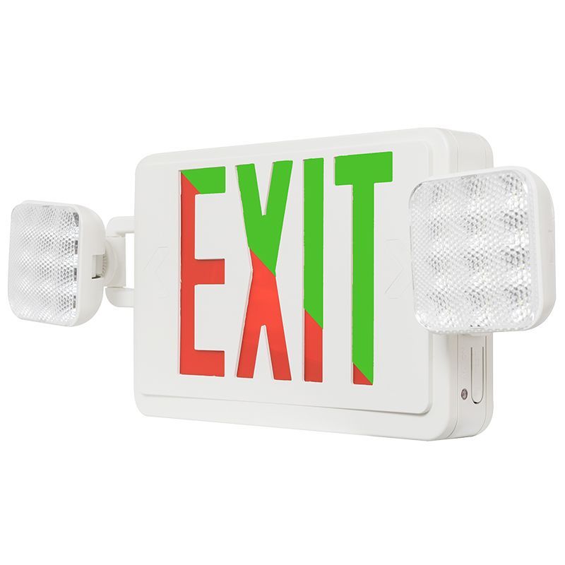 Westgate Combo Emergency Light Exit Sign Bi-Color Red/Grn, Default To Red, 120/277V - Recmote Cap. 2 Heads, LED Exit & Emergency Lighting