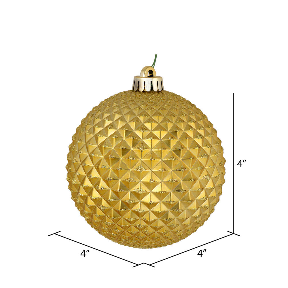 Vickerman 4" Gold Durian Glitter Ball Ornament 6 per Bag