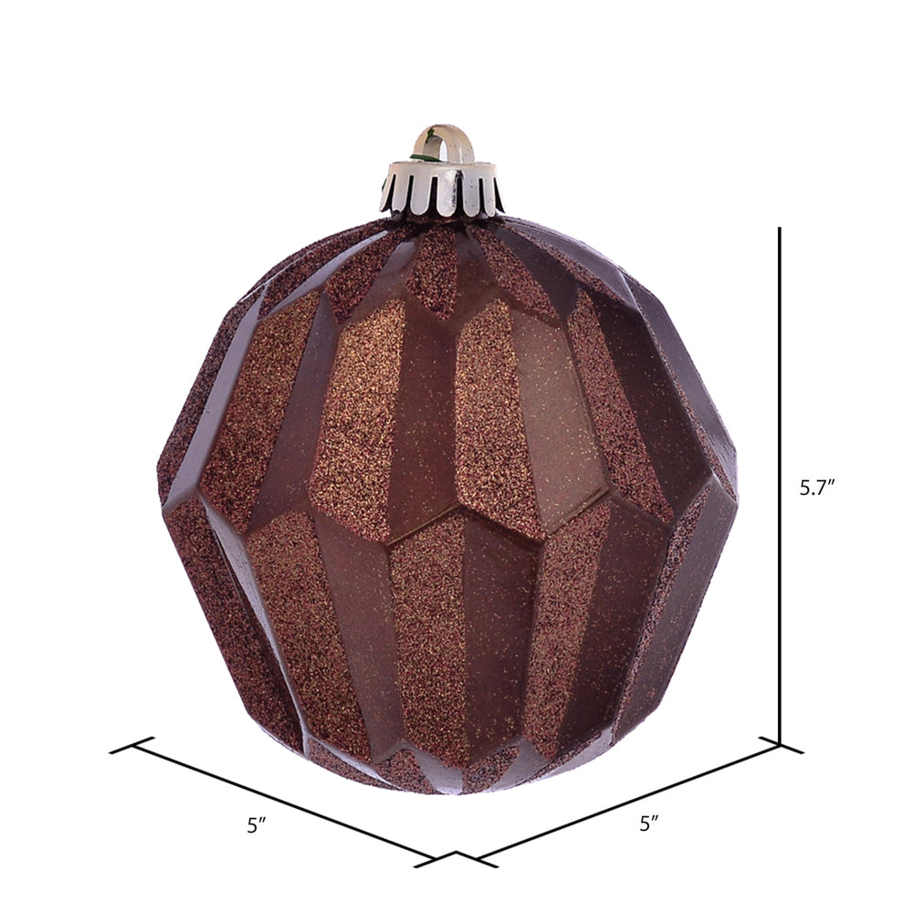 Vickerman 5" Mocha Glitter Faceted Ball Ornament 3 per Bag