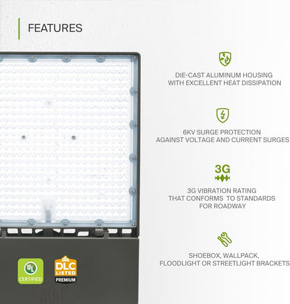 ASD Lighting LED Area Light 300W 120-277V 0-10V Dimmable 150Lm/W 5000K with Photocell Bronze UL DLC Premium
