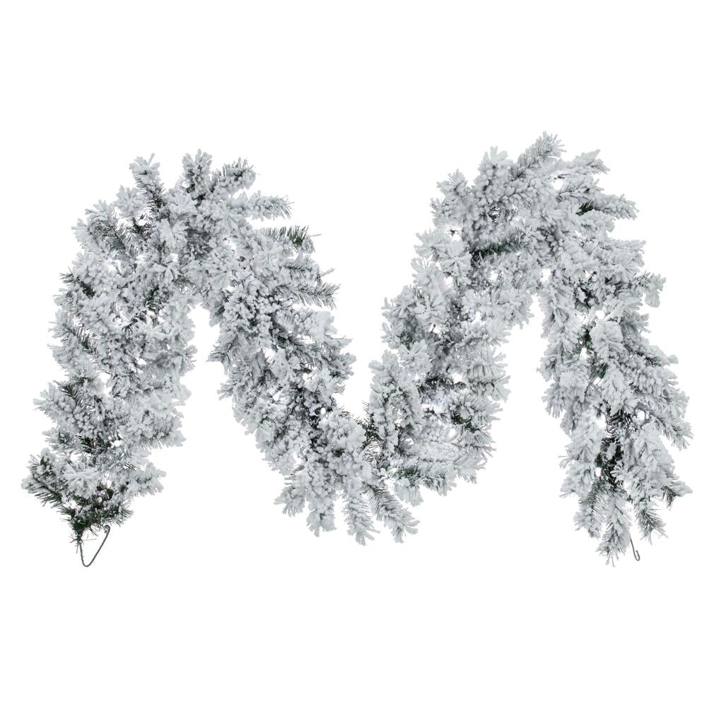 Vickerman 9' x 12" Flocked Alaskan Artificial Christmas Garland Pure White Single Mold Mini Lights