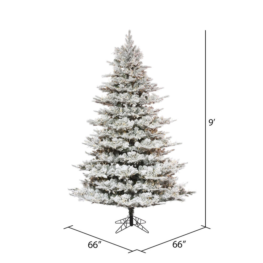 Vickerman 9' x 66" Flocked Kiana Christmas Tree Low Voltage LED Warm Lights.