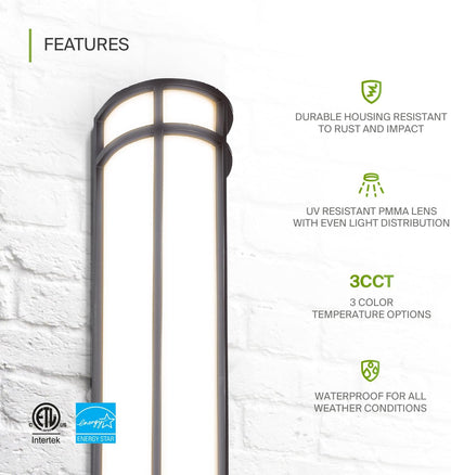 ASD Lighting LED Outdoor Wall Sconce 12" 15W 120-277V CCT Selectable 3000/4000/5000K Oil Rubbed Bronze ETL Energy Star