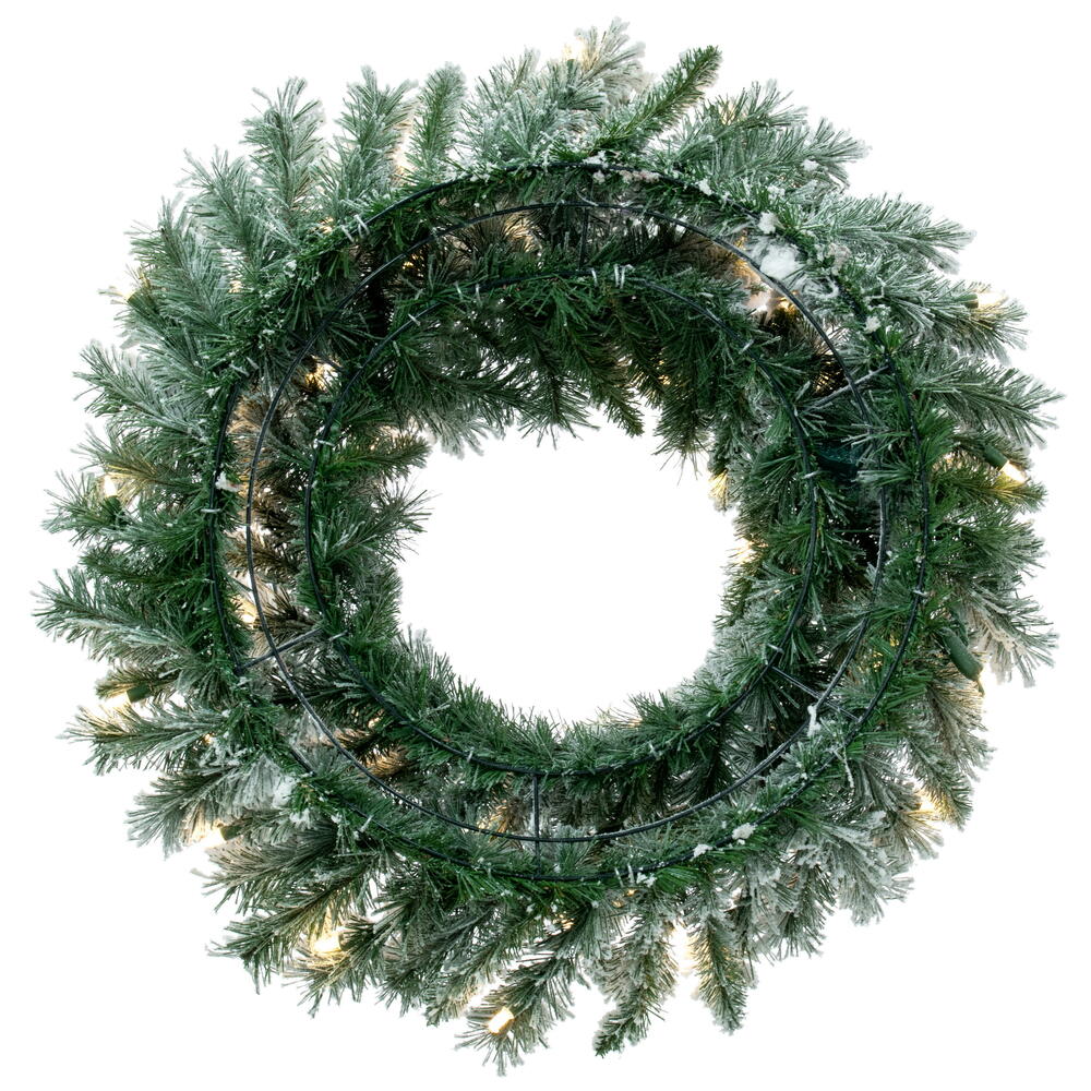 Vickerman 30" Flocked Utica Fir Artificial Pre-Lit Wreath with 50 Pure White LED Mini Lights and 170 Realistic Flocked PVC Tips