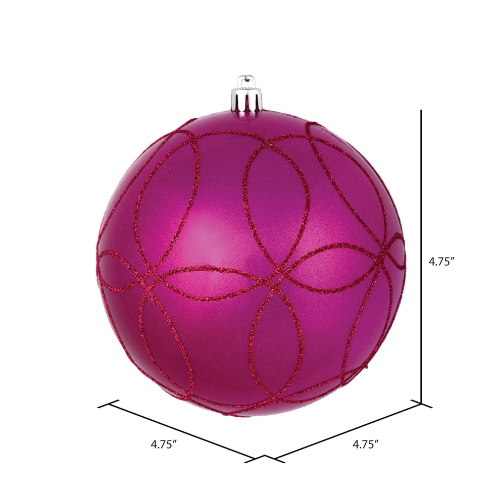 Vickerman 4.75" Fuchsia Candy Ornament with Circle Glitter Pattern 4 per Bag