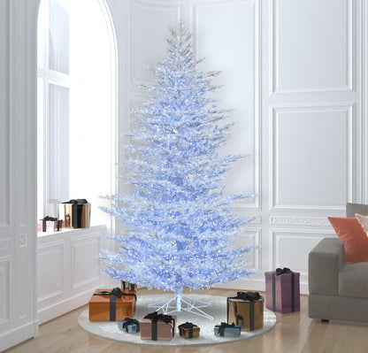 Vickerman 7.5' x 53" Flocked Cedar Pine Artificial Christmas Tree Low Voltage LED Pure White Wide Angle 3mm Twinkle Lights