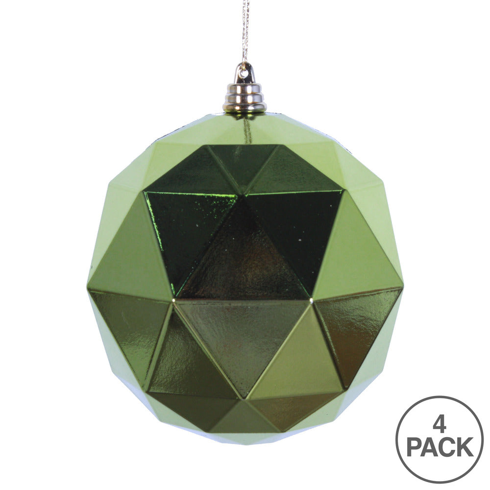 Vickerman 6" Lime Shiny Geometric Ball Ornament 4 per bag