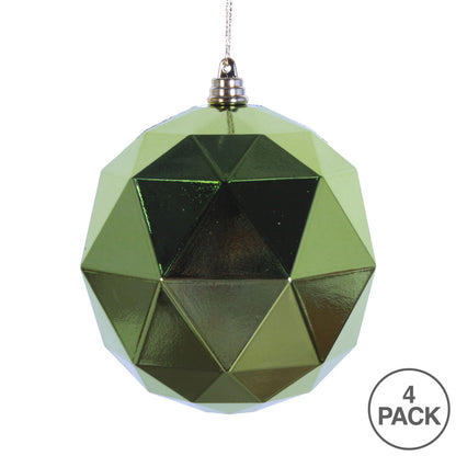 Vickerman 6" Lime Shiny Geometric Ball Ornament 4 per bag