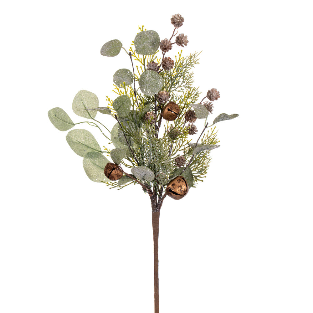 Vickerman 20" Artificial Winter Cedar Spray with Pinecone Eucalyptus and Brown Jingle Bells 2/Bag.