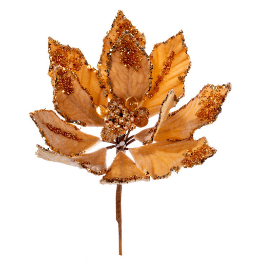 Vickerman 9" Artificial Gold Double Sided Velvet Poinsettia Christmas Pick 2 per bag