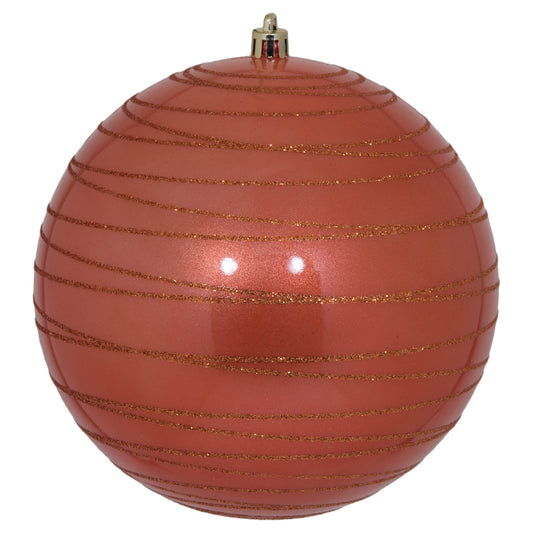 Vickerman 6" Coral Candy Finish Ball Ornament with Glitter Lines 3 per Bag