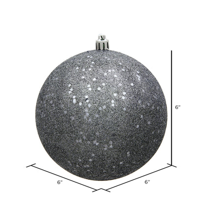 Vickerman 6" Pewter Sequin Ball Ornament 4 per Bag