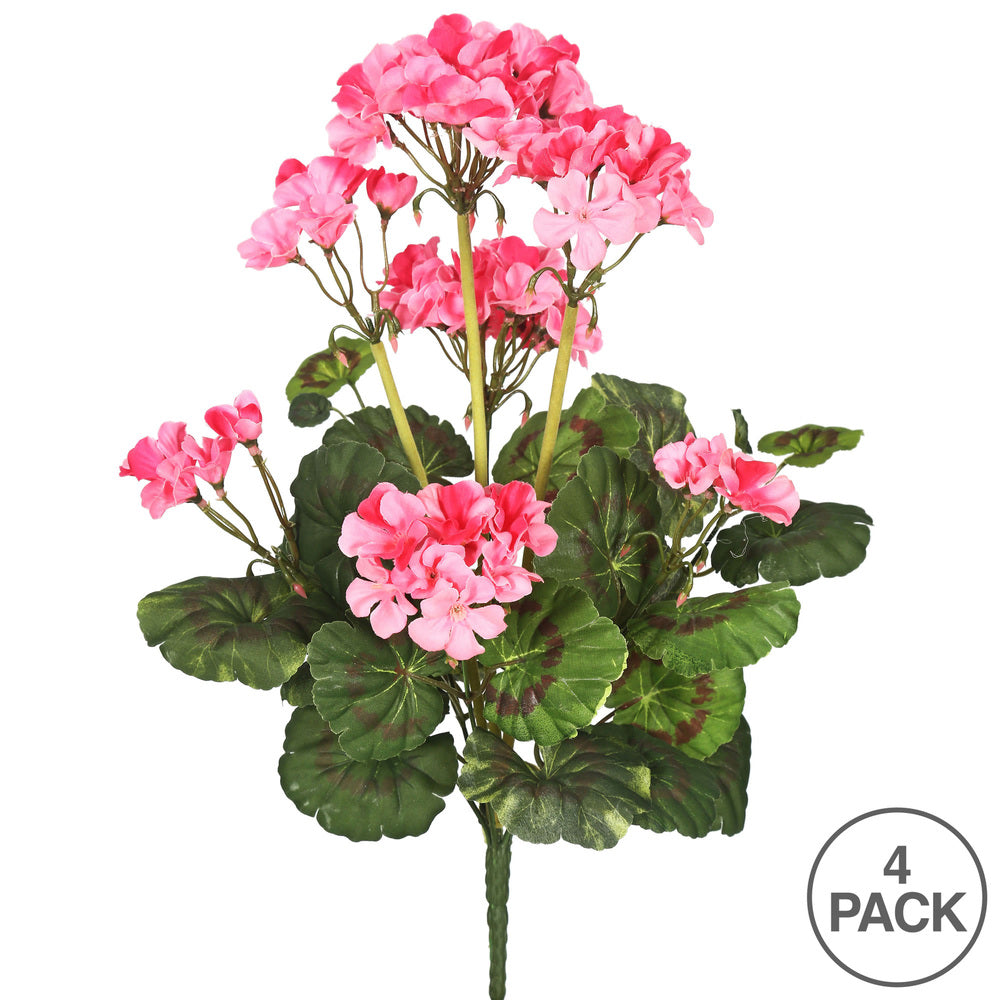 Vickerman Artificial 20" Pink Geranium Bush 4 per Pack.