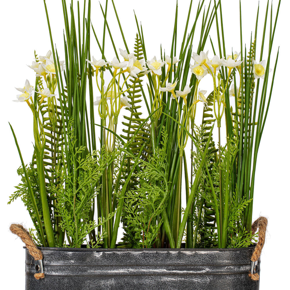 Vickerman 16" Artificial Daffodil in Galvanized Pot.