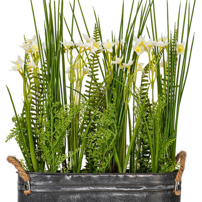 Vickerman 16" Artificial Daffodil in Galvanized Pot.