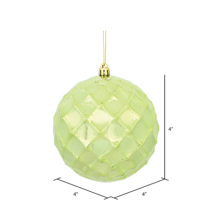 Vickerman 4.75" Celadon Shiny Diamond Bauble Christmas Ornament Set of 4