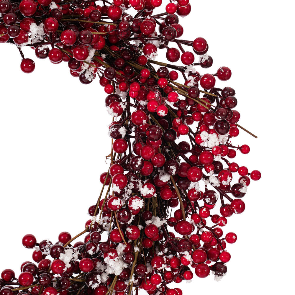 Vickerman 24" Red Snow Berry Wreath. This berry wreath is dusted with artificial snow.