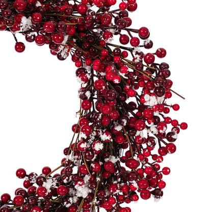 Vickerman 24" Red Snow Berry Wreath. This berry wreath is dusted with artificial snow.