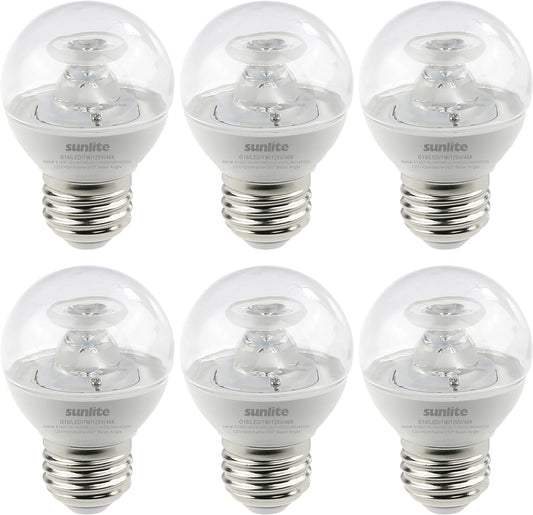 Sunlite LED G16 Decorative Clear Globe Light Bulb, 7 Watts (60W Equivalent), 500 Lumens, Dimmable, Medium E26 Base, 120 Volts, ETL Listed, 260 Degree Beam Angle, 4000K Cool White, 6 Pack