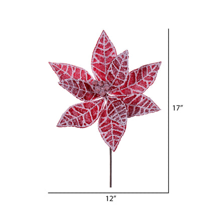 Vickerman 17" Artificial Red and White Frosted Poinsettia Christmas Stem 4 per bag