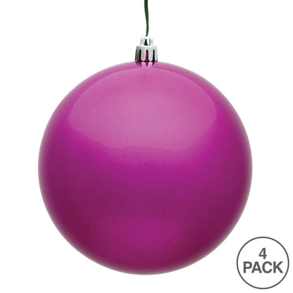 Vickerman 6" Fuchsia Candy Ball Ornament 4 per Bag