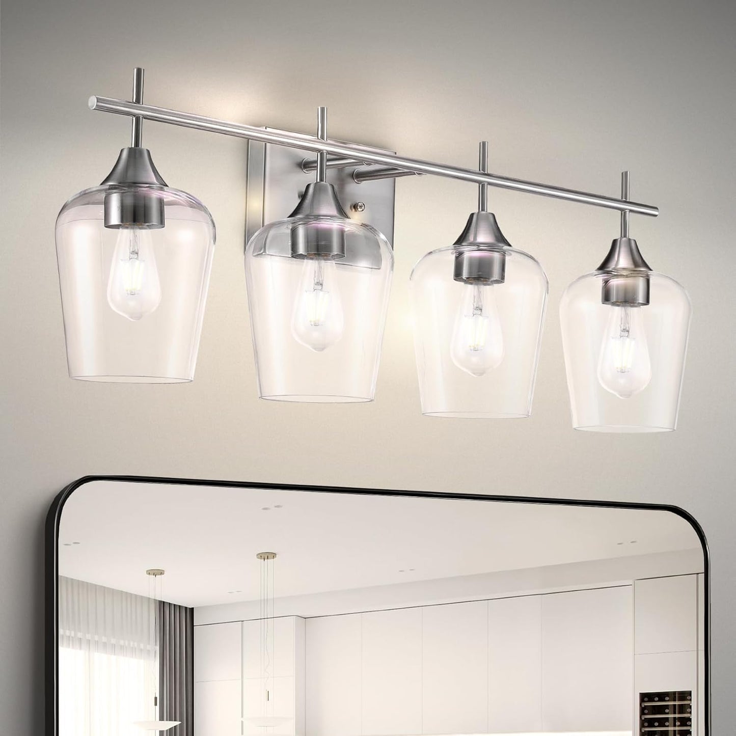 ASD Lighting 4-light Vanity Light 4xE26 60W 120V Clear Glass, Nickel ETL
