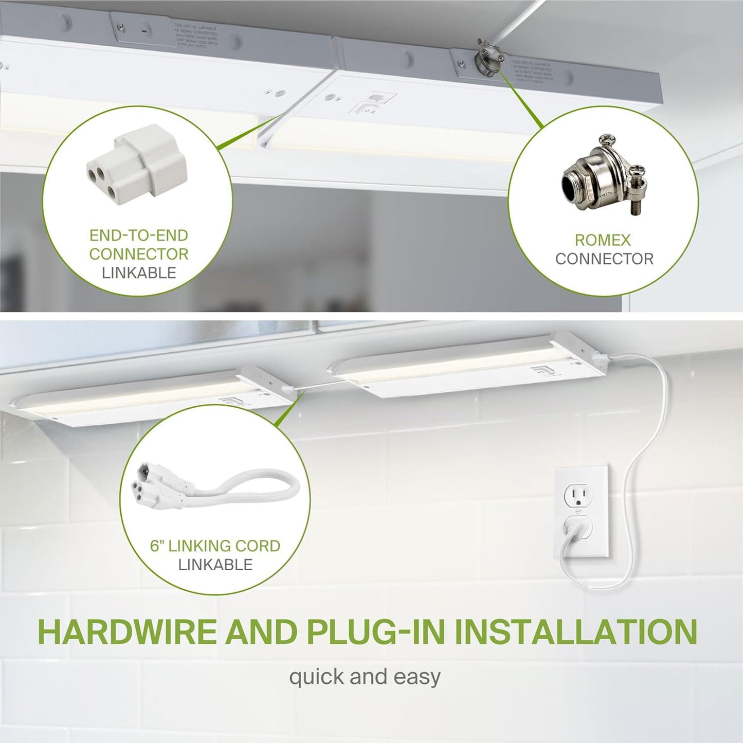 ASD Lighting LED Under Cabinet Swivel 9" 3W 120V Dimmable CCT Selectable 2700/3000/4000K Hardwired or Plug-in, Linkable, Hi/Low Switch, White ETL Energy Star