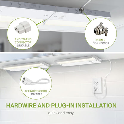 ASD Lighting LED Under Cabinet Swivel 9" 3W 120V Dimmable CCT Selectable 2700/3000/4000K Hardwired or Plug-in, Linkable, Hi/Low Switch, White ETL Energy Star