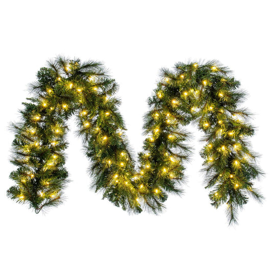 Vickerman 9' x 14" Brighton Pine Artificial Garland with 100 Dura-Lit® Warm White LED Mini Lights and 250 PE/PVC Tips.