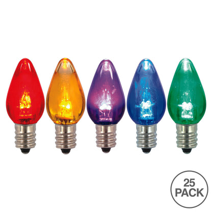 Vickerman C7 Twinkle Transparent Plastic LED Multi-color Dimmable Bulb 25 per Pabagck.