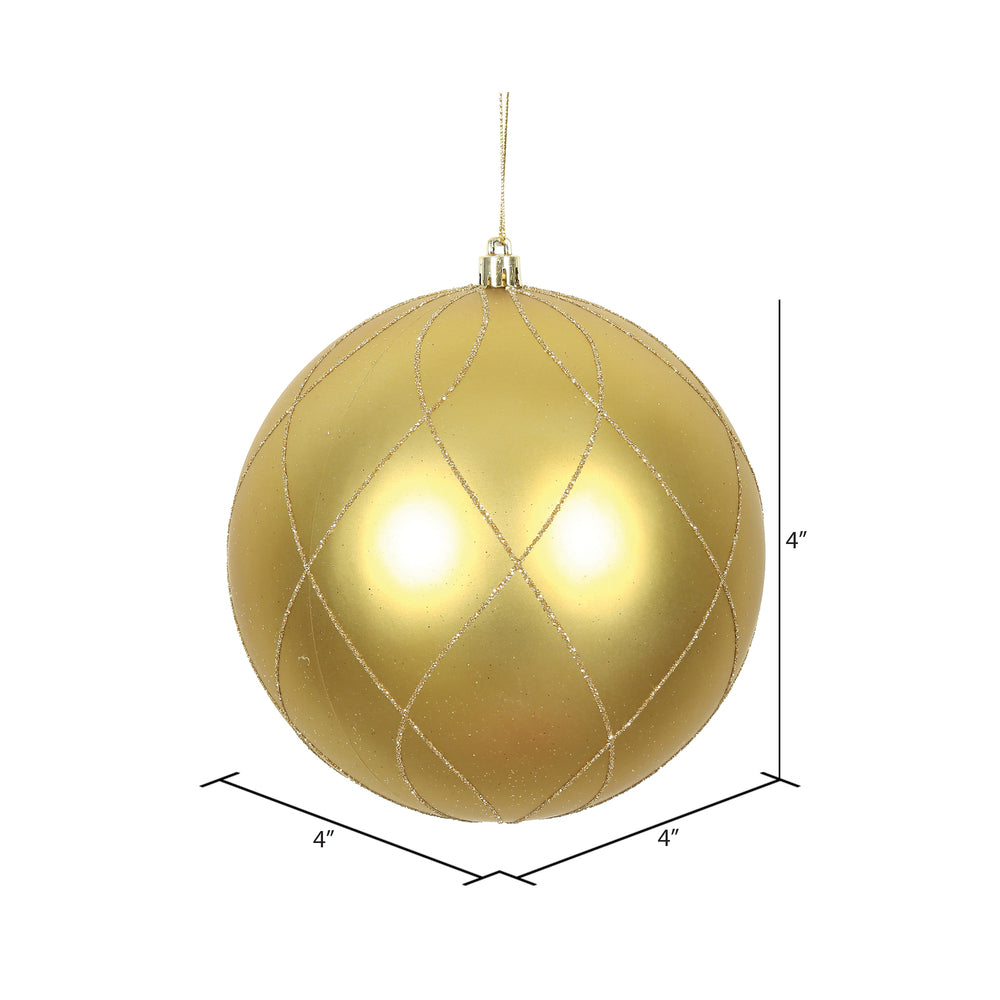 Vickerman 6" Gold Matte and Glitter Swirl Ball Ornament 3 per Box