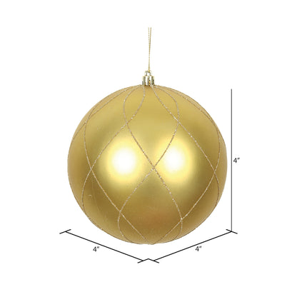 Vickerman 6" Gold Matte and Glitter Swirl Ball Ornament 3 per Box