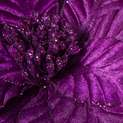 Vickerman 22" Purple Velvet Glitter Trim Poinsettia 6 per bag.