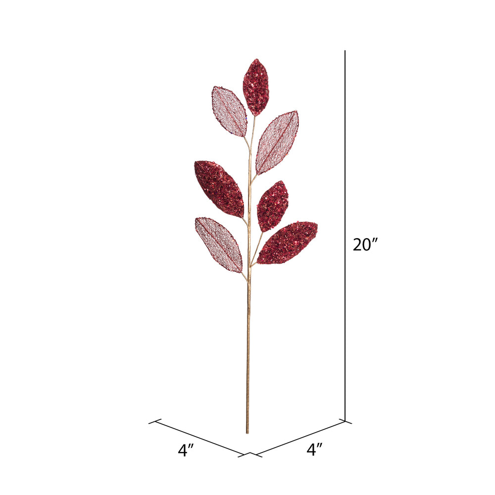 Vickerman 20" Red Mesh Apple Leaf Artificial Christmas Spray. Includes 3 sprays per pack.