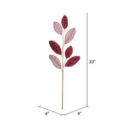 Vickerman 20" Red Mesh Apple Leaf Artificial Christmas Spray. Includes 3 sprays per pack.
