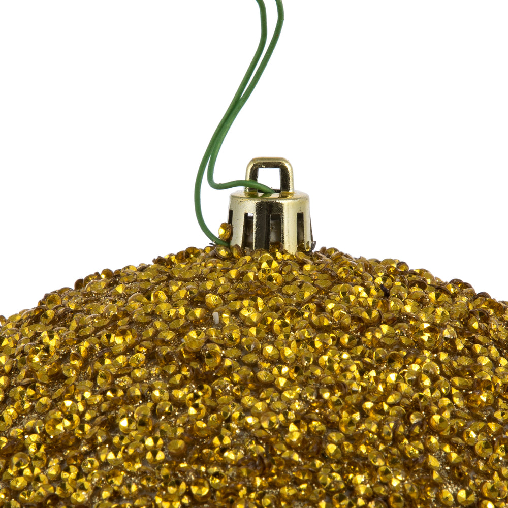 Vickerman 6" Gold Beaded Ball Ornament 4 per Bag