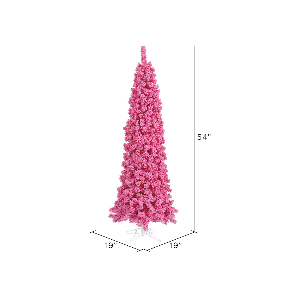 Vickerman 4.5' Flocked Pink Pencil Fir Artificial Christmas Tree Unlit
