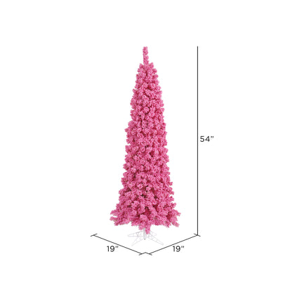 Vickerman 4.5' Flocked Pink Pencil Fir Artificial Christmas Tree Unlit