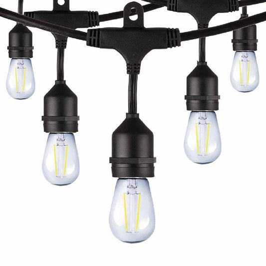 Westgate LED String Light 24Ft 12Socket With 14 S14 Clear Bulbs 1W Ea., UL, Residential Lighting, 1W Per Bulb, 75 Lumens Per S14 Bulb, 2700K, Black Finish