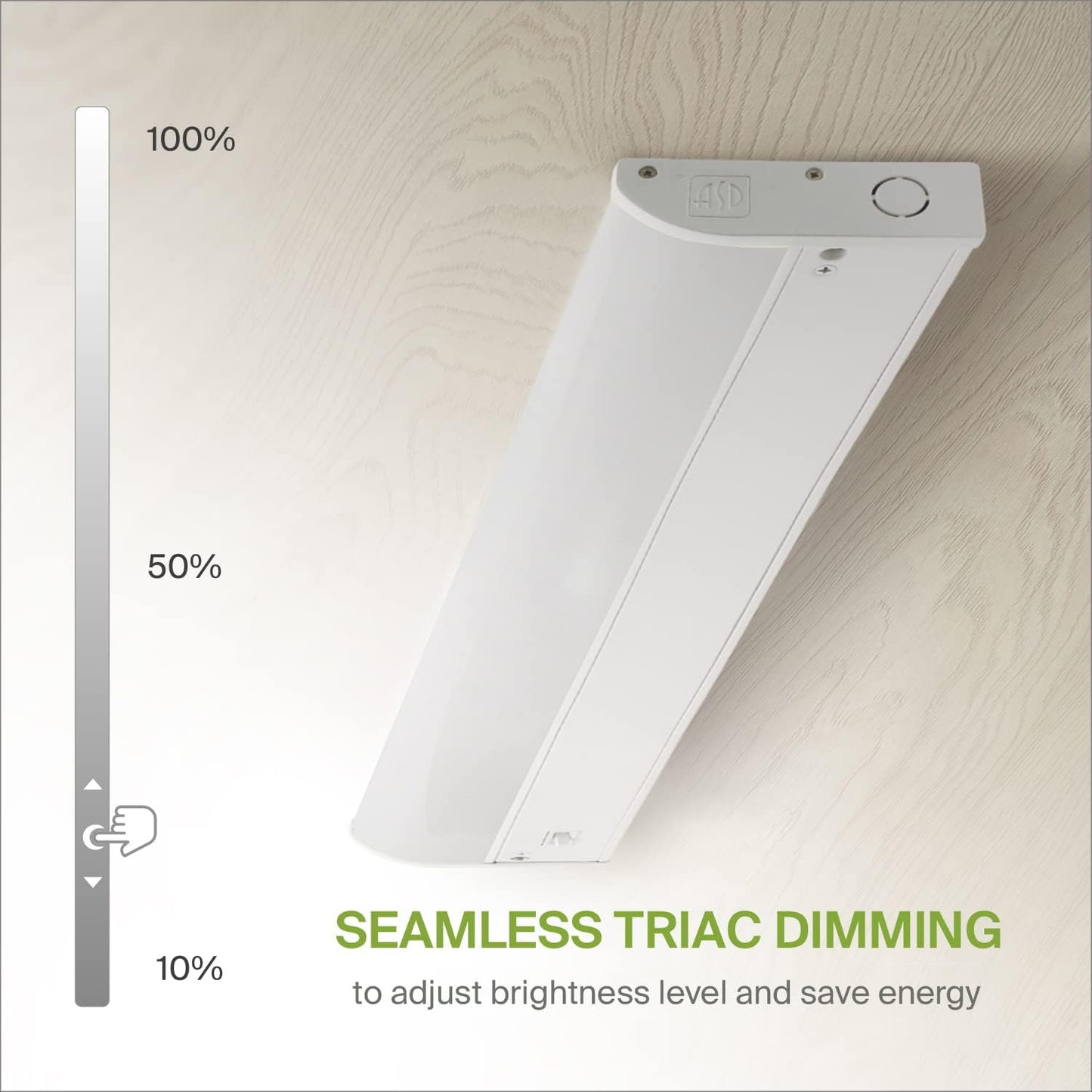 ASD Lighting LED Under Cabinet Bullnose 18" 8W 120V Dimmable CCT Selectable 3000/4000/5000K Hardwired, On/Off Switch, White ETL Energy Star