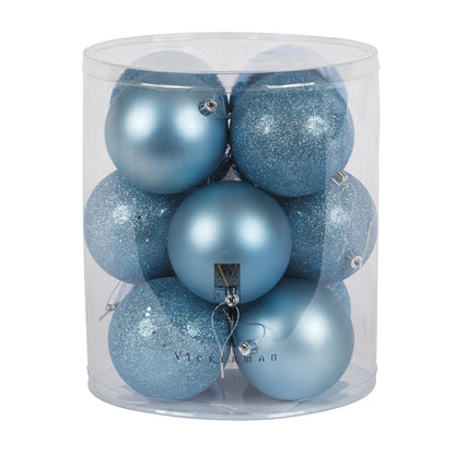 Vickerman 4" Periwinkle 4-Finish Ball Ornament Assortment 12 per Box