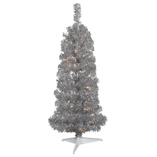 Vickerman 3' Silver Pencil Artificial Christmas Tree Warm White Dura-lit LED Lights.