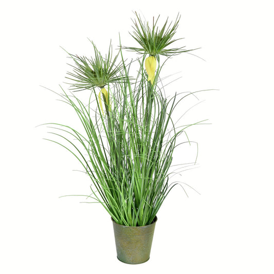 Vickerman 24" Artificial Potted Green Grass and Cyperus Heads.