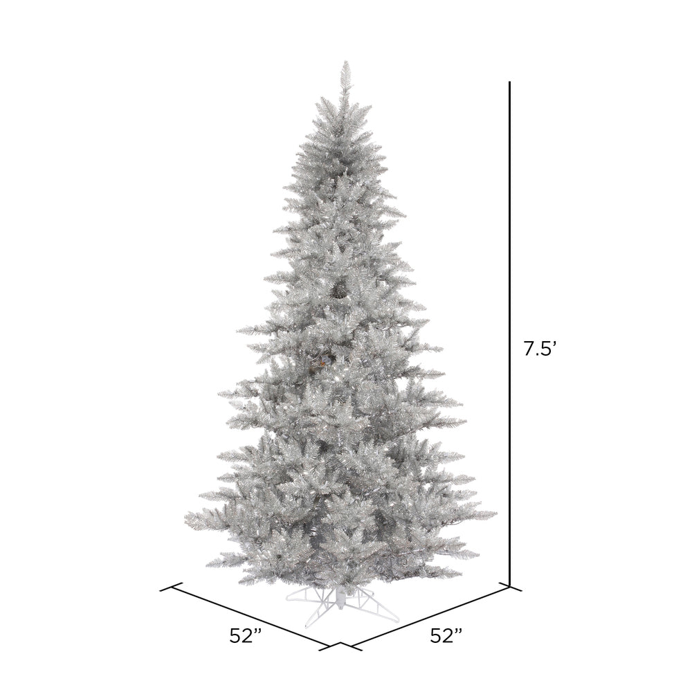 Vickerman 7.5' Silver Tinsel Fir Artificial Christmas Tree Unlit