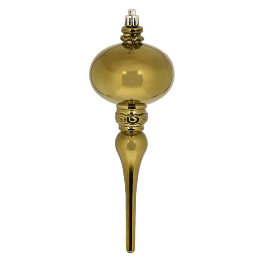 Vickerman 8" x 2.75" Olive Shiny Finial Ornament with drilled and wired caps. Comes 3 per Bag.