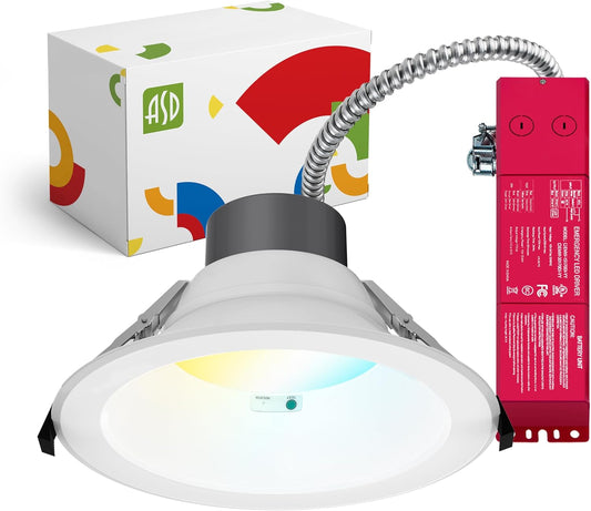 ASD Lighting LED Commercial Downlight Round 6inch 12/16/22/26/30W 120-277V 0-10V Dimmable 125Lm/W 2700/3000/3500/4000/5000K with Battery Back-up 15W White ETL ES
