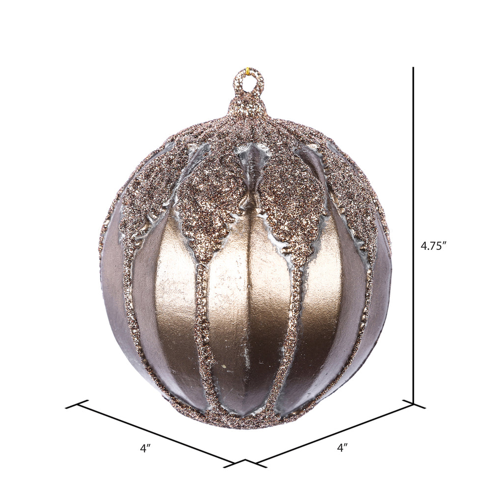 Vickerman 4.5" Mocha Antique Embossed Line Ball Ornament 3 per Bag
