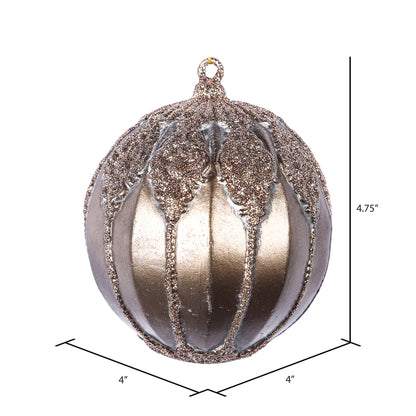 Vickerman 4.5" Mocha Antique Embossed Line Ball Ornament 3 per Bag