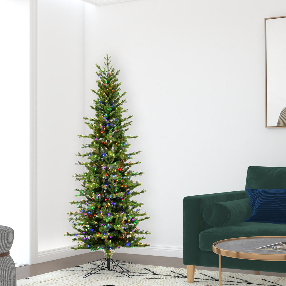 Vickerman 6.5' x 35" Moutauk Pine Artificial Christmas Pencil Tree Multi-colored LED lights