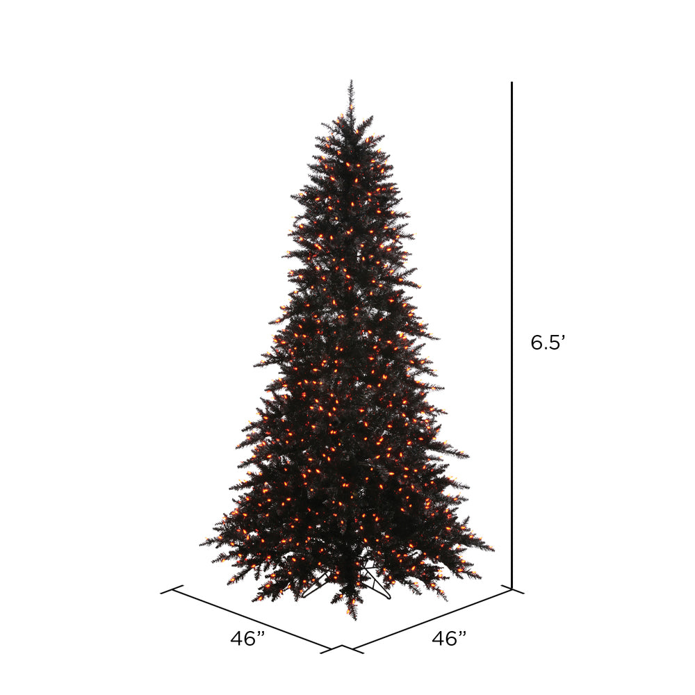 Vickerman 6.5' Black Fir Artificial Christmas Tree Orange  Dura-lit LED Lights